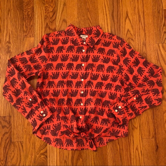 J. Crew red button down with elephants size M. - Picture 1 of 2